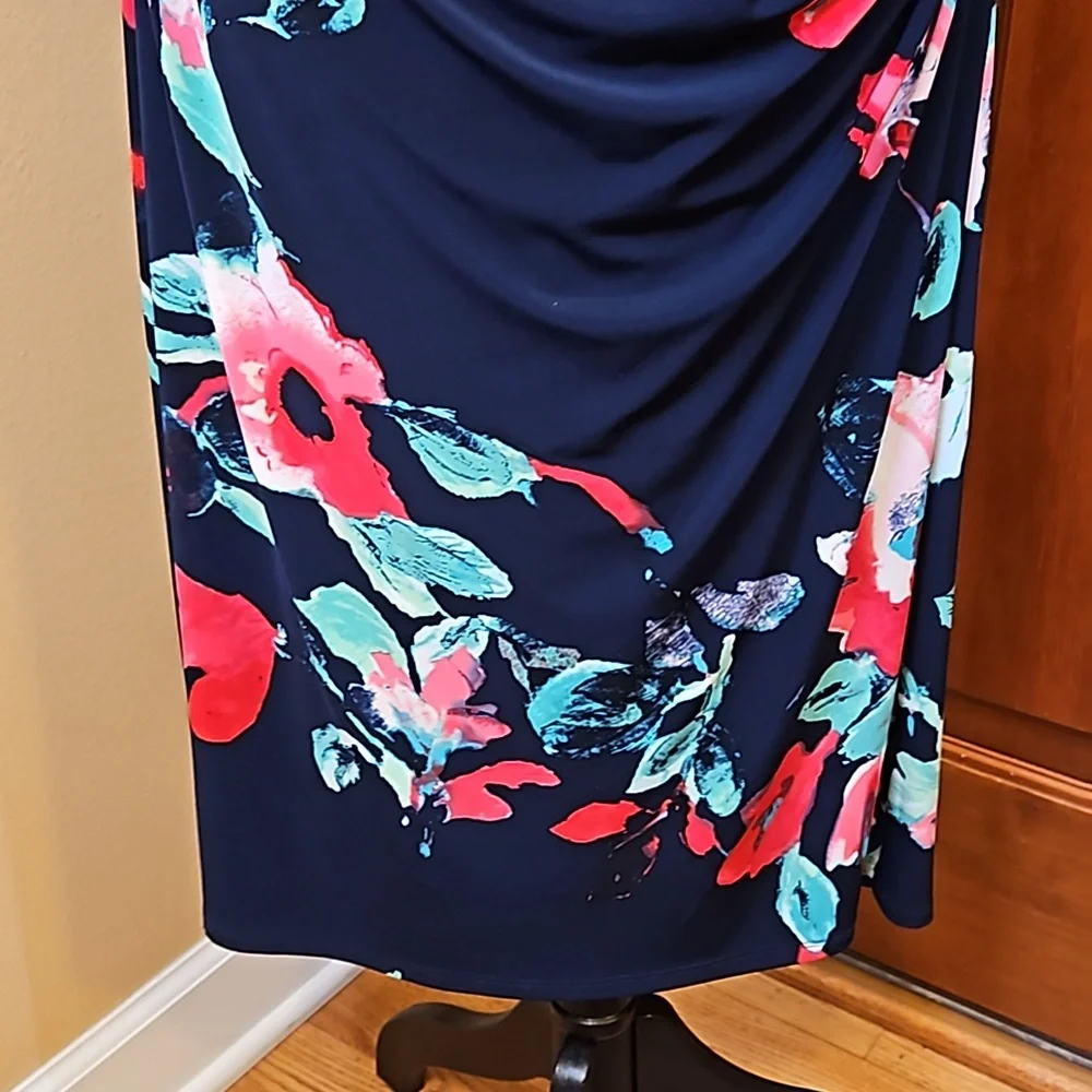 LAUREN RALPH LAUREN DRESS FLORAL 16 BLACK PINK GREEN WHITE Cap Sleeves - Picture 6 of 12